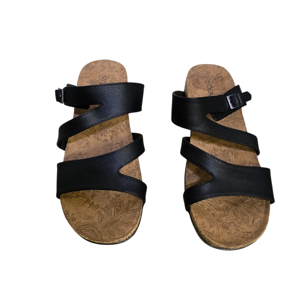 Bearpaw Womens Teresa Faux Leather Summer Slide Sandals Black SZ 8